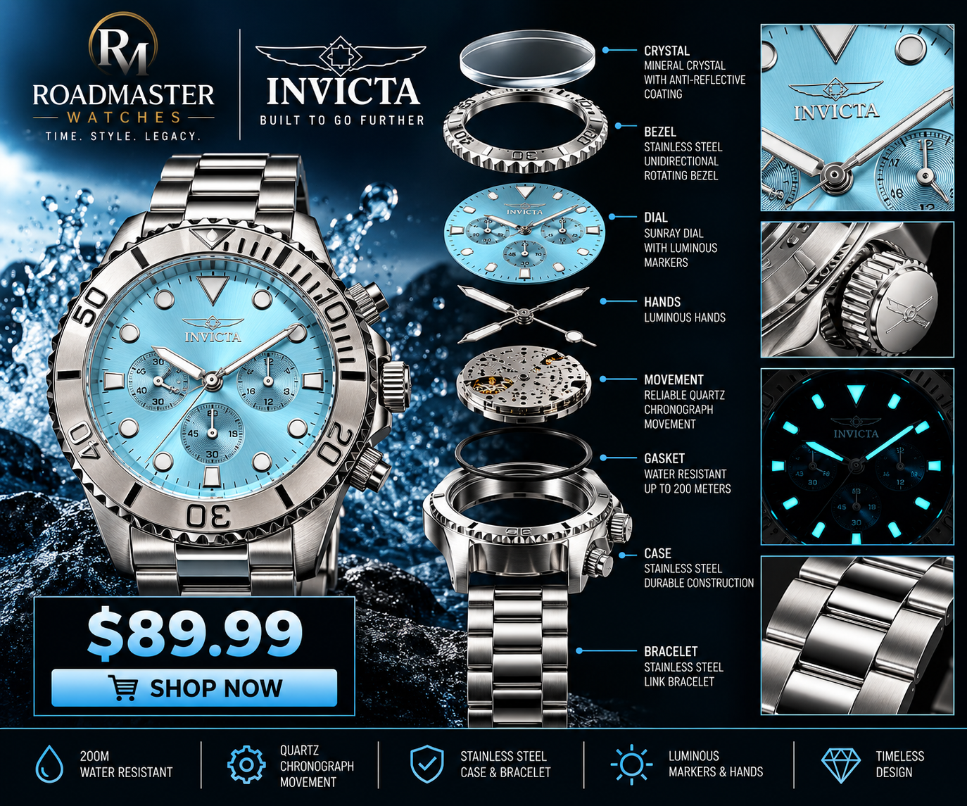 Invicta Chronograph 200M - Sky Blue