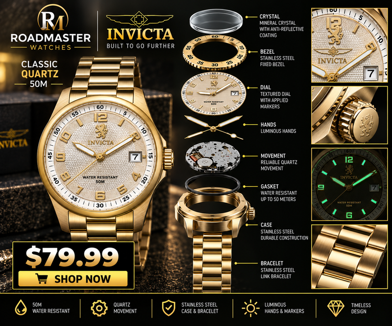 Invicta Classic Quartz 50M - Gold & Cream