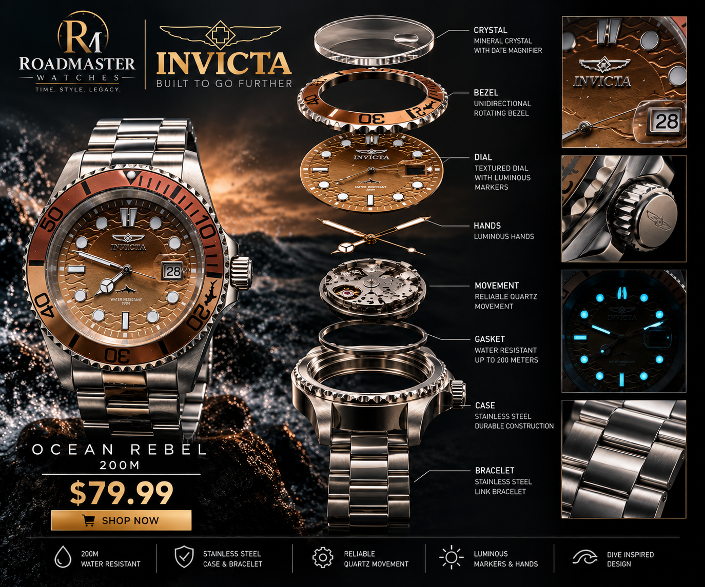 Invicta Ocean Rebel 200M - Rose Gold