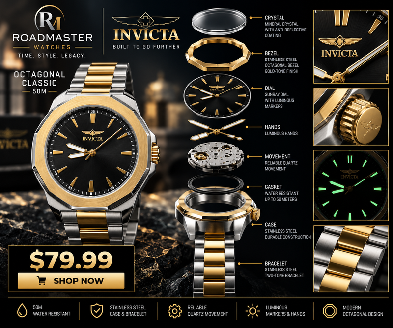 Invicta Octagonal Classic 50M - Two-Tone Gold