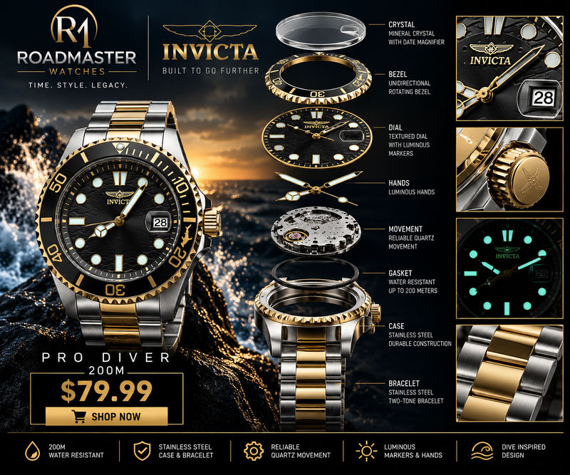 Invicta Pro Diver 200M - Black & Gold Two-Tone
