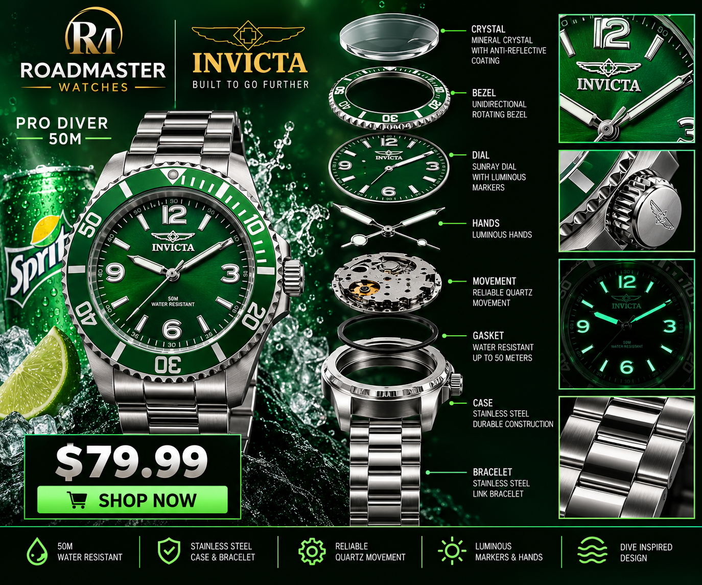 Invicta Pro Diver 50M - Green