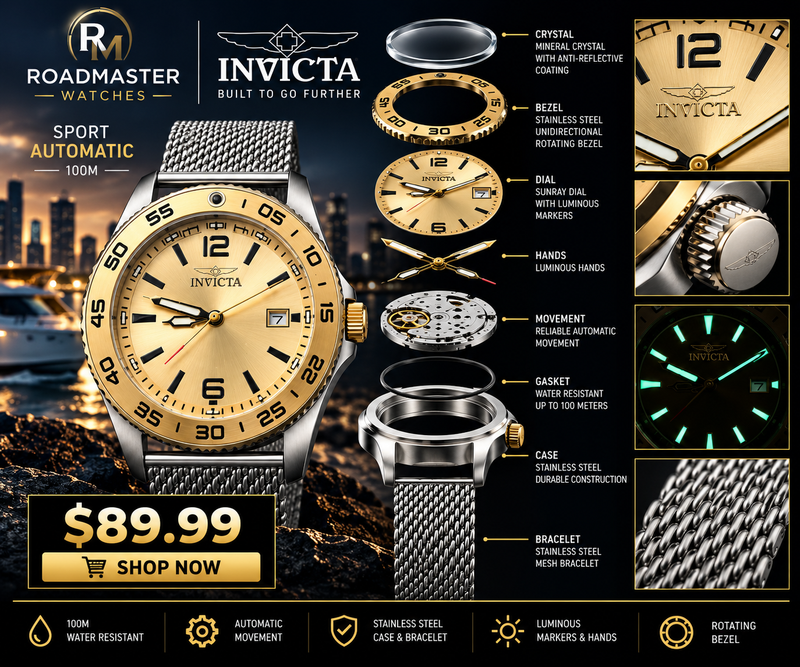Invicta Sport Automatic 100M - Gold Mesh